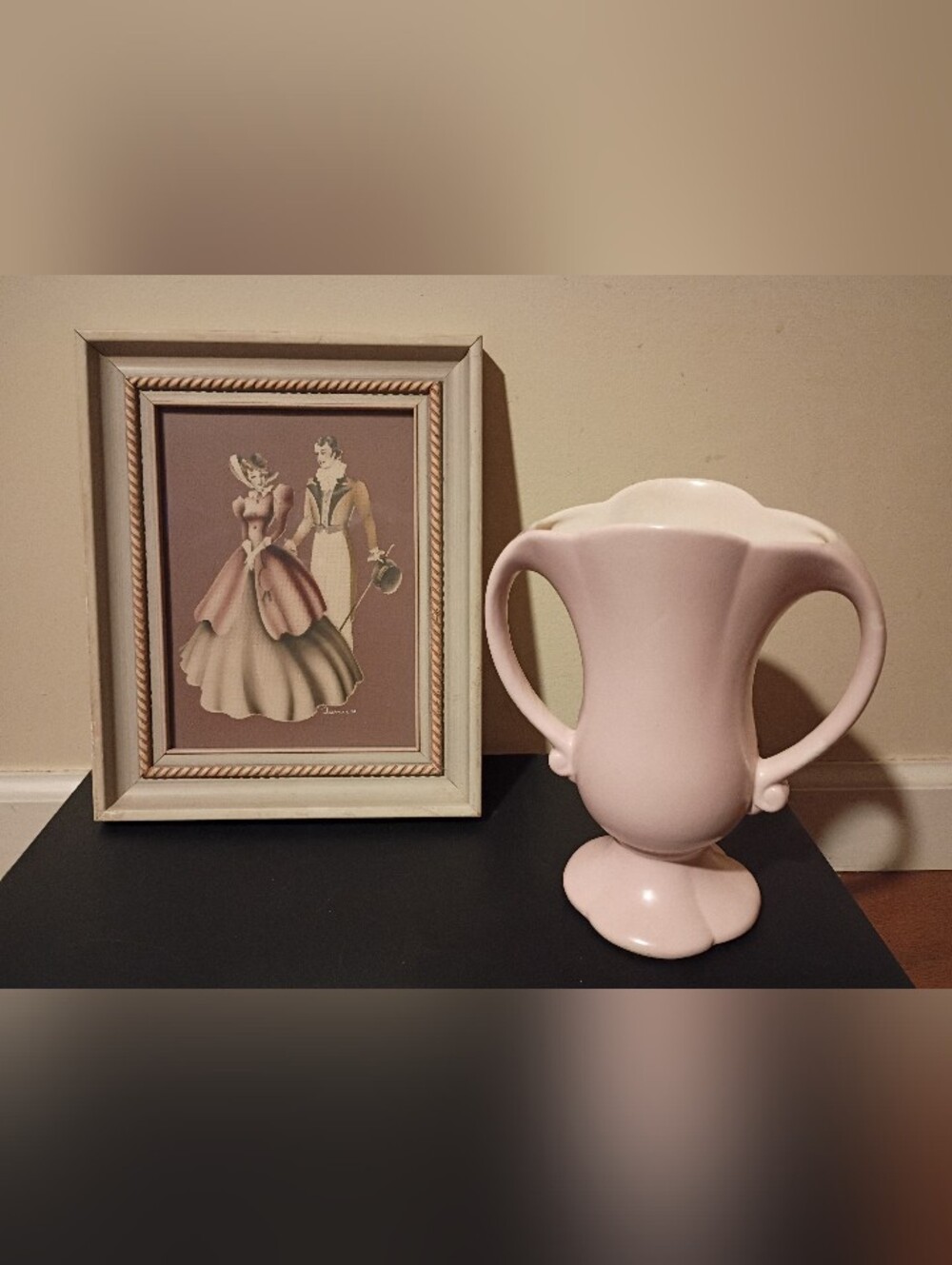 Victorian Picture By Artist Turner & Pink  Red Wing Vase